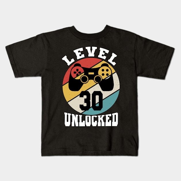 level 30 unlocked 30 Years Old retro 80s 30th Birthday gamer Kids T-Shirt by FunnyUSATees